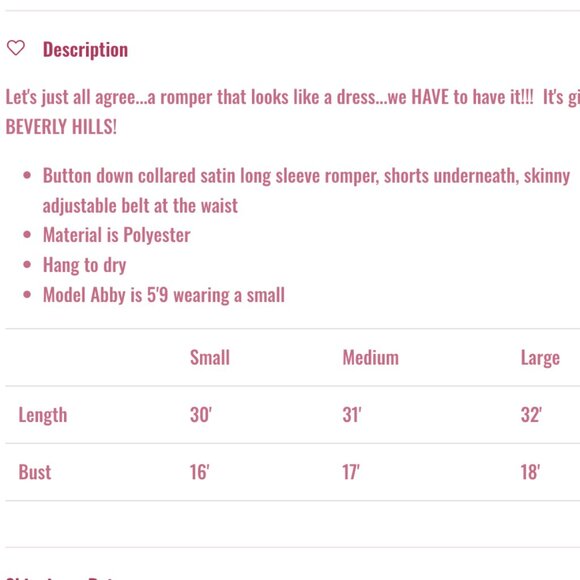 Shirt Dress Romper in Ginger Sunset Satin Waist Tie Long Sleeve Button Dow - Picture 5 of 5